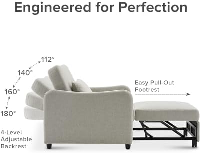 mopio Sophie Sleeper Chair, Sofa Bed, Accent Chair (Light Gray Fabric)