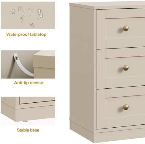 RoyalCraft Small 3 Drawer Dresser, Beige Dresser for Bedroom, Wood Nightstand...