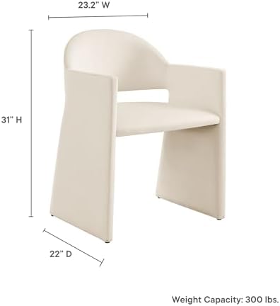 Modway Talia Performance Velvet Dining Armchair in Alabaster - Modern Curved ...