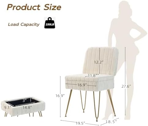 Vanity Chair with Storage | Comfy Ottoman with Folding Back