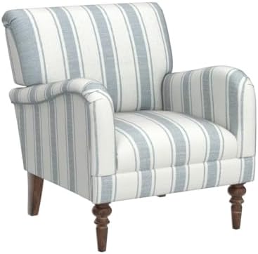 HULALA HOME Farmhouse Accent Chair with Stripe Pattern, Blue