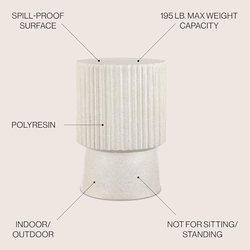 JONATHAN Y Louisa Outdoor Accent Table 19" Fluted Polyresin, Cream Terrazzo