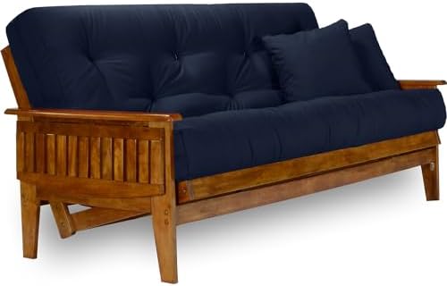 Eastridge Futon Set - Full Size, Frame, 8" Mattress, Twill Navy Blue Cover