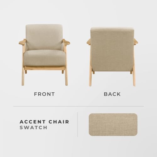 Lexicon Mid Century Modern Accent Chair, Natural Wood Frame, Light Brown