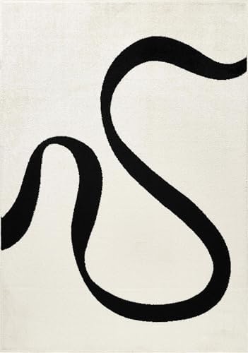 Abani Black and Cream Area Rug | White Abstract Swirl Wave Carpet | 8' x ...