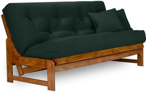 Arden Futon Set - Queen Size, Frame, 8" Mattress, Twill Hunter Green Cover