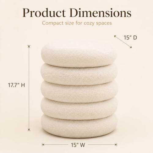 Wimarsbon Round Storage Ottoman, Modern Sherpa Footstool, Teddy Vanity Stool ...