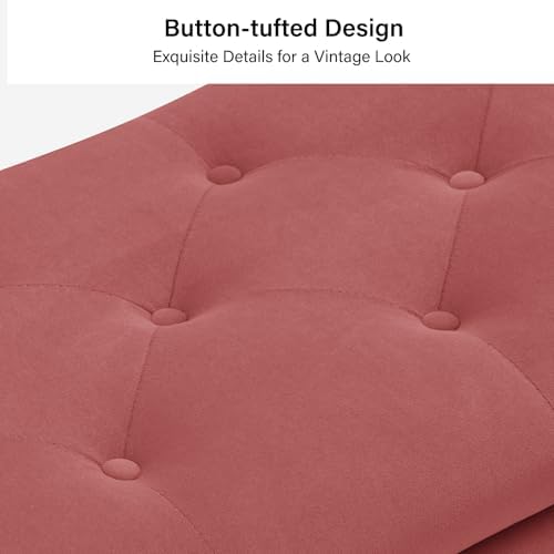 HULALA HOME Modern Velvet Storage Ottoman Bench with Gold Base & Nailhead...