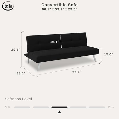 Serta® Rane Futon Sofa Bed 66.1", 3-in-1 Convertible Couch Sleeper for S...