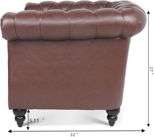 LEVNARY Leather Chesterfield Chair, Mid-Century Modern Single Sofa Chair, Tuf...