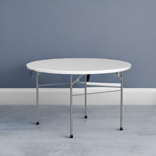 VINGLI White 48" Round Bi-Folding Commercial Table, 4 Feet Portable Plas...
