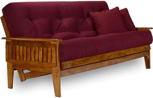 Eastridge Futon Set - Full Size, Frame, 8" Mattress, Twill Burgundy Cover