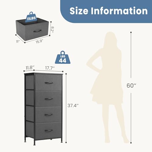 DUMOS Nightstand, Bedside Table with 4 Fabric Drawers