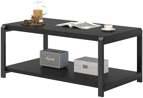 EXCEFUR Black Coffee Table, Modern Rustic Wood Center Table for Living Room, ...
