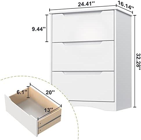 Gizoon 3 Drawers Chest, Bedroom Drawer Dresser with Large Storage Capacity