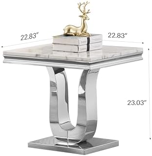 Faux Marble End Table, Modern Rectangular Conner Table with Faux Marble Top U...