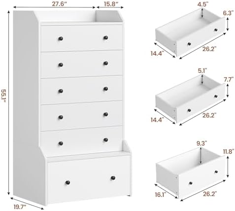 ADORNEVE Tall 6 Drawer White Modern Dresser