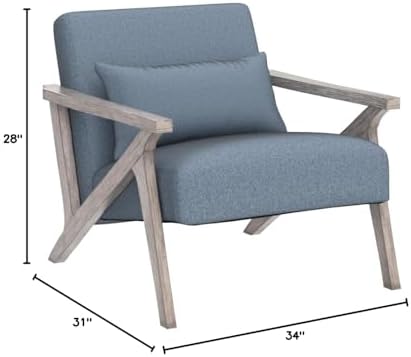 INZOY Mid Century Modern Chair with Wood Frame, Upholstered Armchair with Wai...