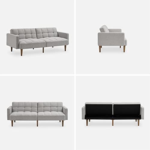 mopio 76.4" Futon (Light Gray, Fabric, Tufted Styled)