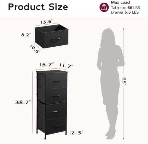 WLIVE Small Dresser Nightstand for Bedroom, 4 Drawers, Charcoal Black
