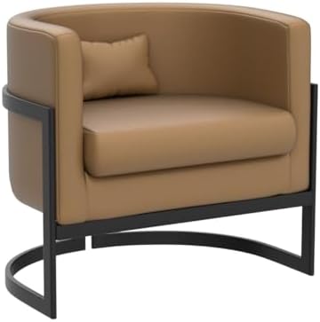 Alunaune Upholstered Modern Living Room Chairs Barrel Accent Chair, Faux Leat...