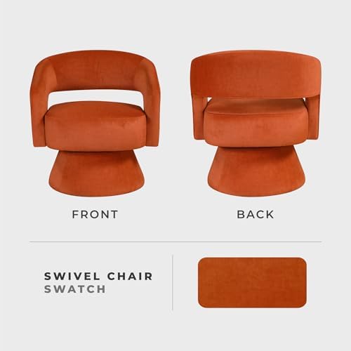 Lexicon Swivel Accent Chair, Modern Velvet Round Barrel Chair, Orange