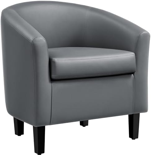 Yaheetech Accent Chairs, Faux Leather Barrel Armchairs, Gray