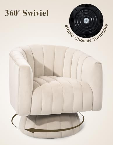 Kromax Swivel Accent Chair, Modern 360 Degree Swivel Barrel Chair, Beige