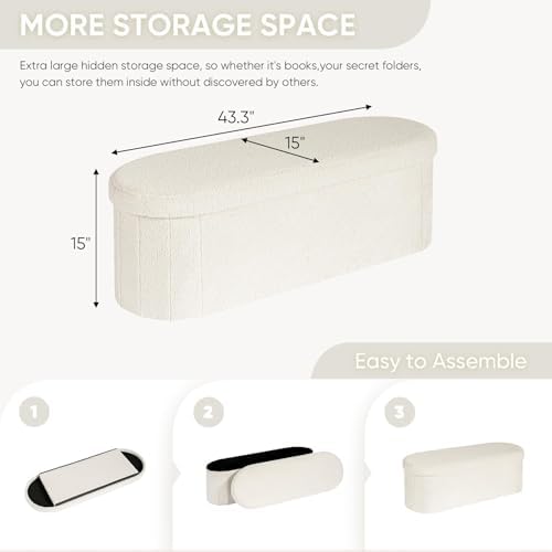 B FSOBEIIALEO Ottoman with Storage for Living Room, Sherpa Folding Storage Ot...