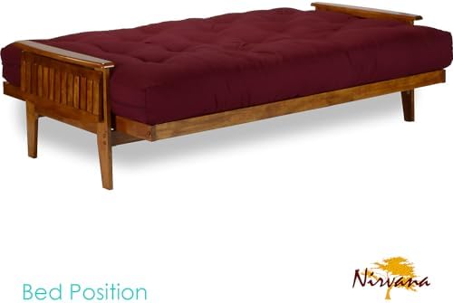Eastridge Futon Set - Full Size, Frame, 8" Mattress, Twill Burgundy Cover