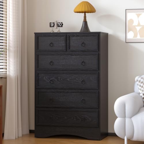 VVFLU 48'' Tall Black Dresser with 6 Drawers Chest of Drawers for Bed...