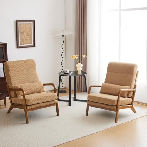 Karl home Accent Chair High Back Mid-Century Modern, Khaki