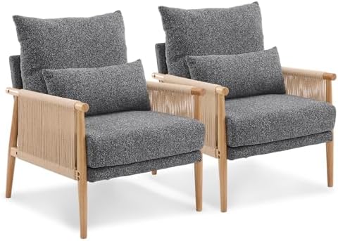 VINGLI Boho Braid Accent Armchairs Set of 2,Mid-Century Modern Chiars with So...