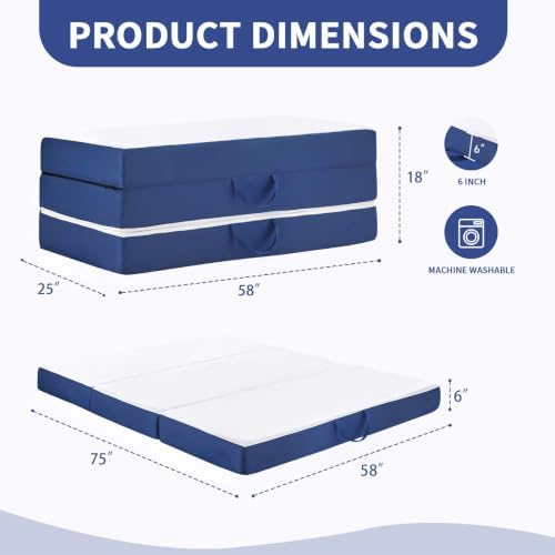 Foldable Mattress Queen Size, 6" Trifold Mattress Futon Murphy Bed,White