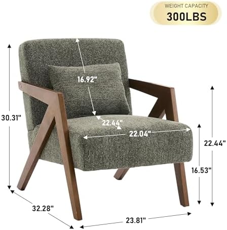 Mid-Century Modern Accent Chair with Solid Wood Frame,Upholstered Chenille Li...