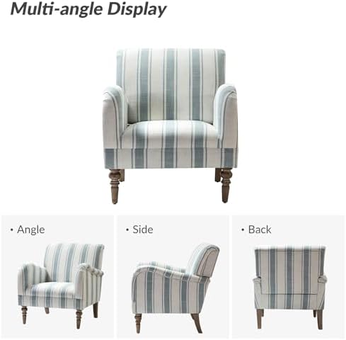 HULALA HOME Farmhouse Accent Chair with Stripe Pattern, Blue