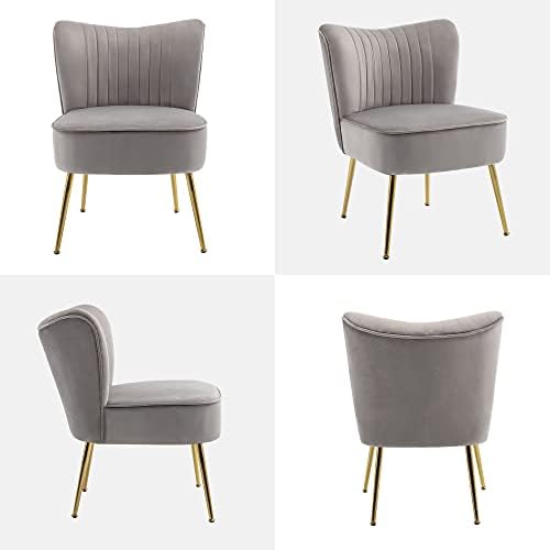 KCC Modern Velvet Accent Chair Set of 2,Side Chair for Bedroom,Light Gray