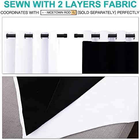 NICETOWN White 100% Blackout Lined Curtains for Kitchen 52x63 Inches 1 Pair