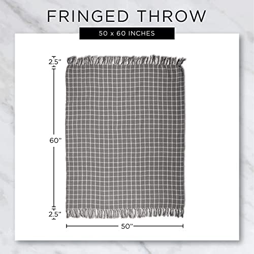 DII Transitional Checked Plaid Woven Throw, 50x60, French Blue