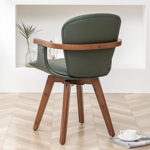 LUNLING Swivel Dining Chairs, Mid Century Modern Green Faux Leather Kitchen C...
