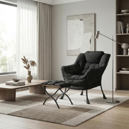 ComfyCorner Lazy Chair with Foldable Ottoman, Modern Accent Chair