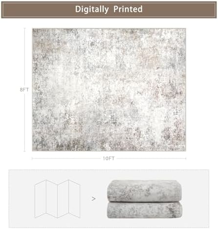 Beige Grey Washable Rugs 8x10 Area Rugs for Living Room,Bedroom,Dining Room