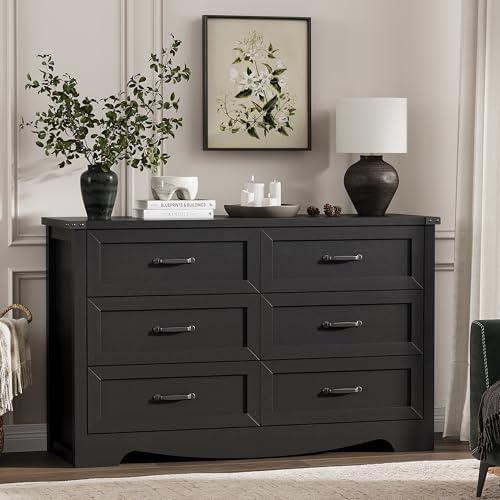 Dresser for Bedroom with 6 Drawers, 48" Wide Wood Chest of Drawers with ...