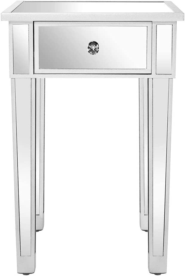 Bonnlo Mirrored Nightstand Set of 2, End Table, Small Modern Bedside Table/Ni...