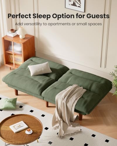 Amada Convertible Corduroy Futon Sofa Bed, 75 inch, Green