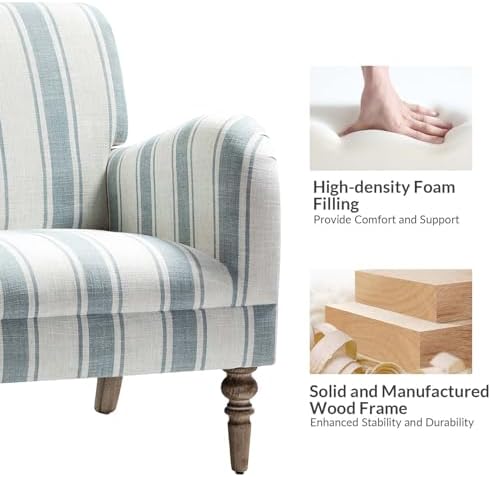 HULALA HOME Farmhouse Accent Chair with Stripe Pattern, Blue