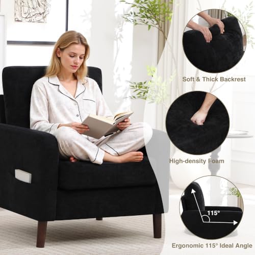 Accent Chair Set of 2, Upholstered Living Room Chairs with Wood Legs and Side...