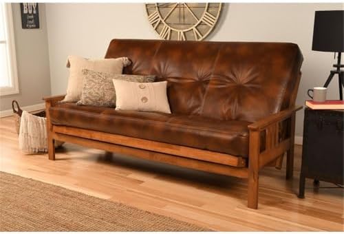 Pemberly Row 75" Traditional Full-Size Faux Leather Futon Mattress with ...