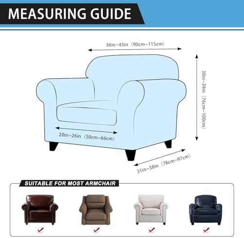Single Sofa Cover Leather Look Chair Covers for Living Room 1-Piece Sofa Chai...