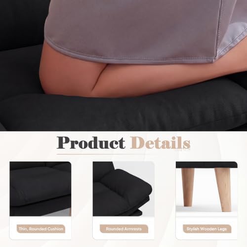Homall 67'' Convertible Futon Sofa Bed, Modern Linen Loveseat, Black